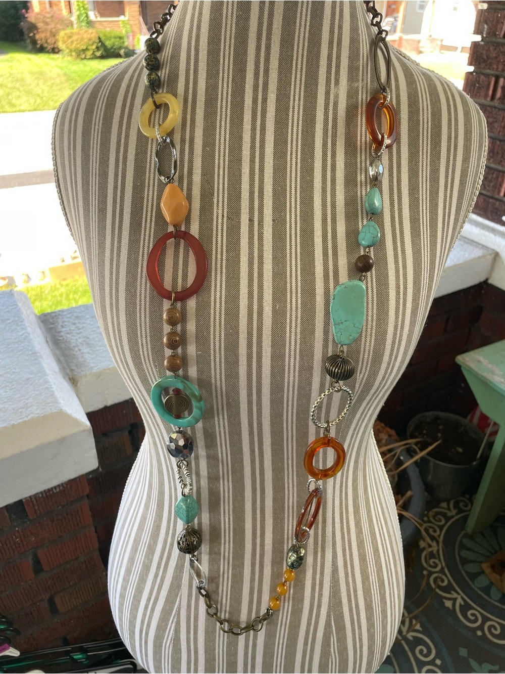 CHICO’S - Long Multicolor Resin & Turquoise Bead Necklace - Women Jewelry